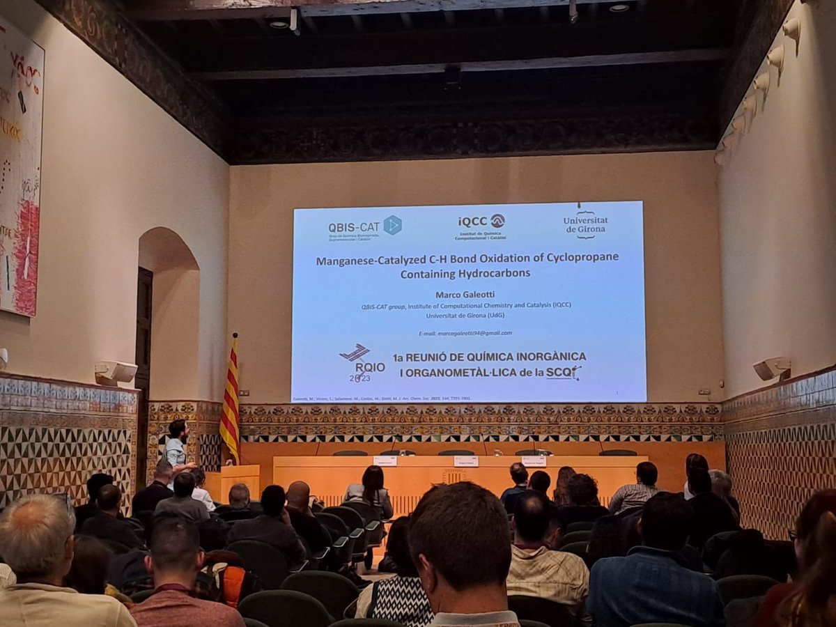 .@MarcoGale94, postdoc in our group, has also presented his work on C-H oxidation of cyclopropane containing hydrocarbons in the 1st @scq_iec meeting. Well done Marco! @MiquelCostas @MassimoBietti @IQCCUdG @UdGRecerca @scq_iec