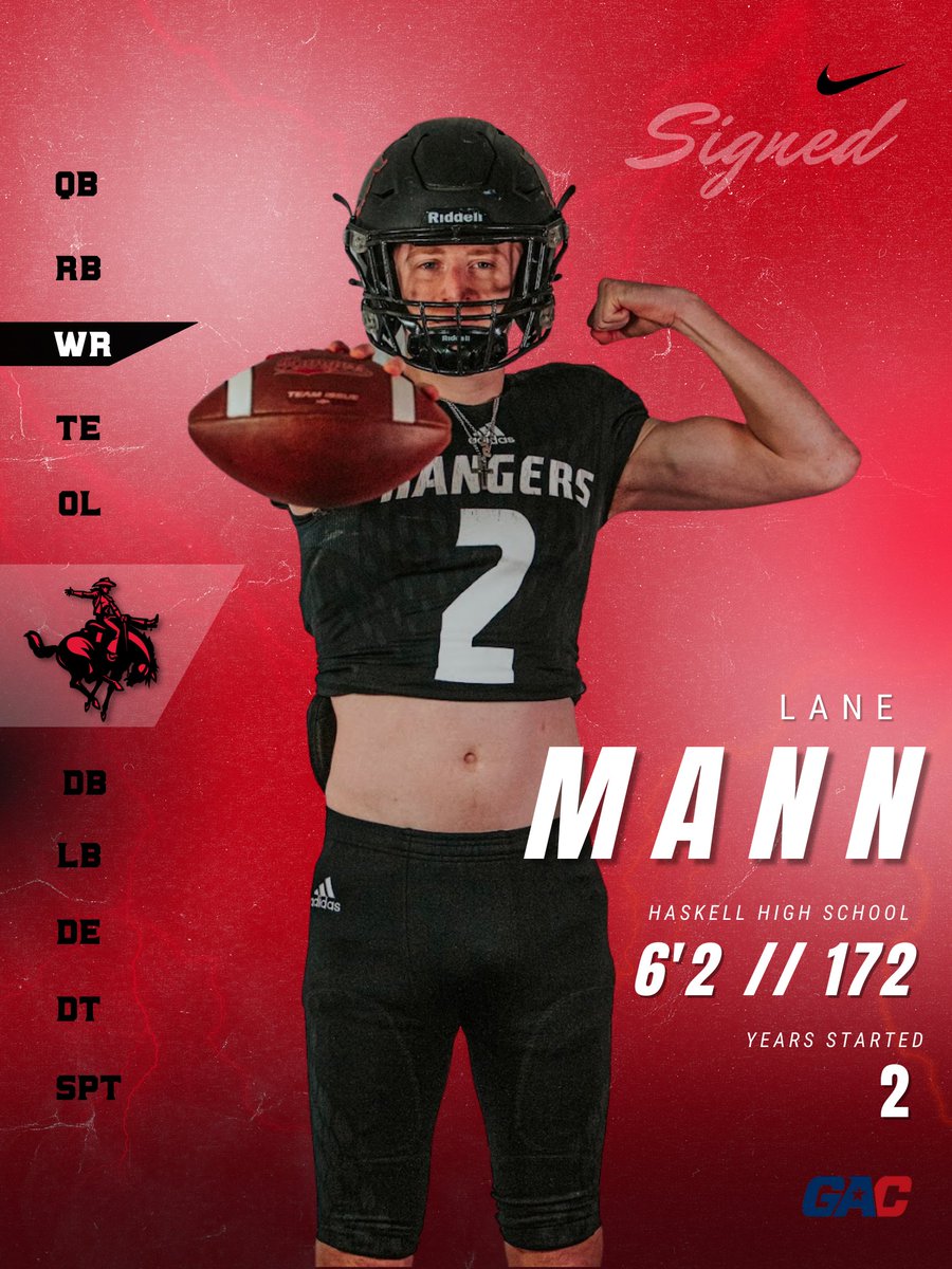 nwosufootball's tweet photo. Welcome signee Lane Mann @2lanemann5 out of Haskell to the Ranger Family!
#RRR https://t.co/n1OjzBGoSb