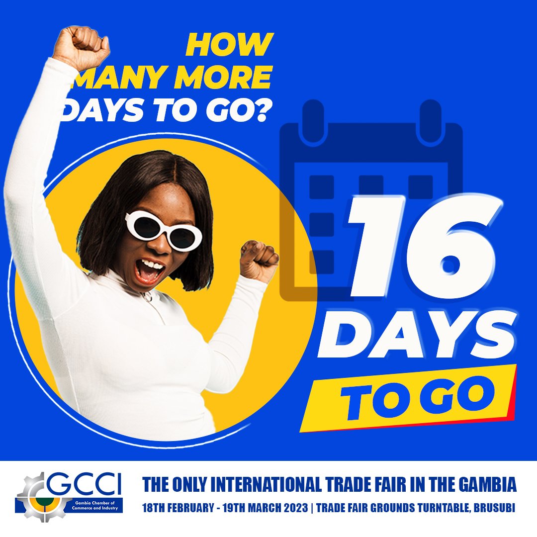 16th Edition #TFGI2023  🤩
JUST AROUND THE CORNER!!!

The Only International Trade Fair In The Gambia ... 

#GCCI #TradeFairBiFiiLa #FekaMaTradeFair #BiggerNBetter
 #TradefairGambia #Trade #KerrJula