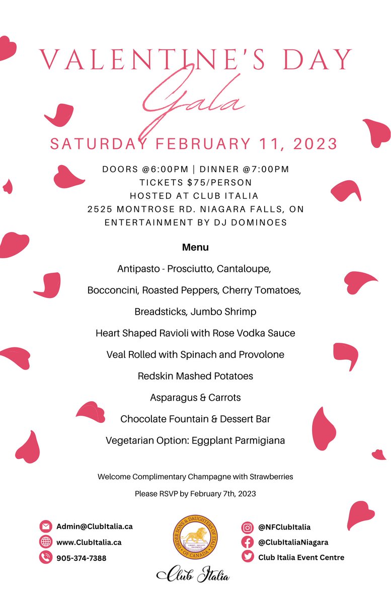 Come on out to our beautiful Club Italia Valentine’s Gala! 🌹

PM, Call, Email, or come visit us in person to purchase tickets! 🎟️

Hope to see you there 👀

💗💗💗💗💗