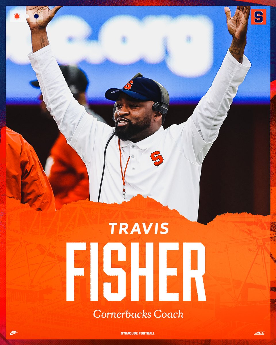 Syracuse Football (@cusefootball) on Twitter photo Babers tabs 9-Year NFL vet <a href="/CoachTFisher/">Travis Fisher</a> as the Orange's new corners coach.
cuse.com/news/2023/2/2/… Babers tabs 9-Year NFL vet <a href="/CoachTFisher/">Travis Fisher</a> as the Orange's new corners coach.
cuse.com/news/2023/2/2/…