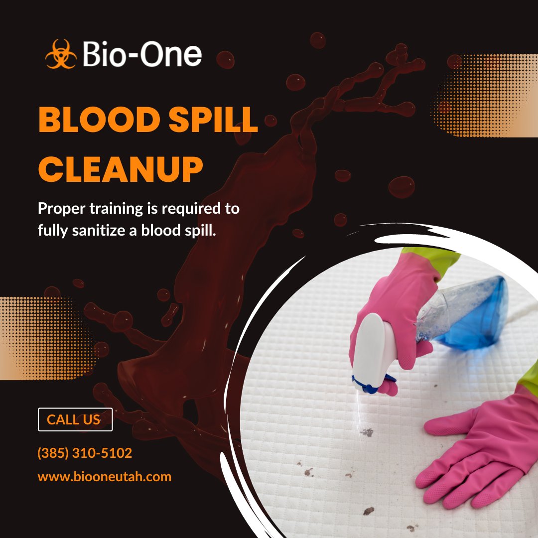 BioOneUtah's tweet image. Blood is known to be a vessel for many infectious diseases. The improper cleaning of such spills could lead to infectious disease. That’s where we step in. Let us clean it for you.