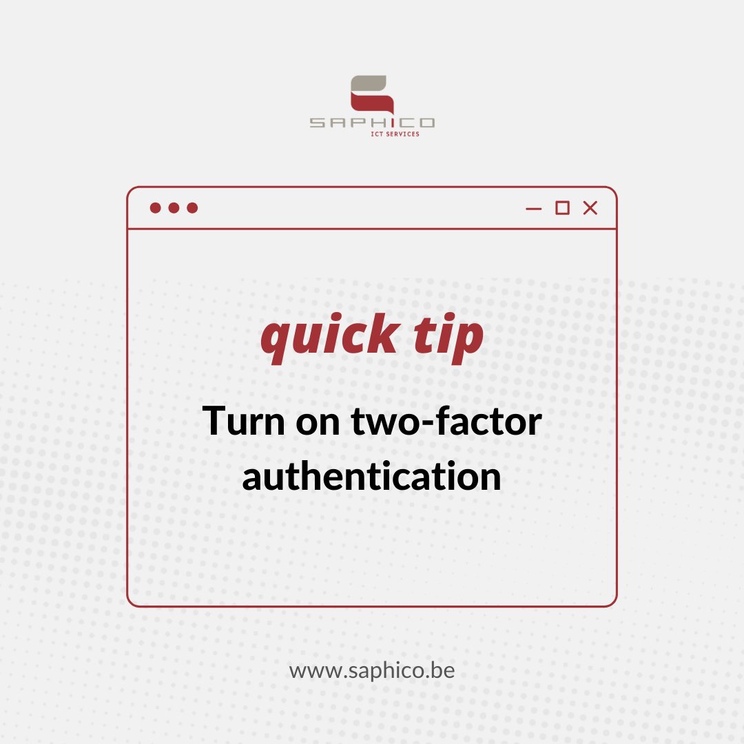 SaphicoICT's tweet photo. 2️⃣ Two-factor authentication (2FA) is another way to protect your online accounts from hackers.

📲 You can have a code sent to or generated on your device, such as your phone, that you can use to authenticate who you are every time you log in.

👍🏼 Even if someone has ac ... https://t.co/gIFoZWsxNk