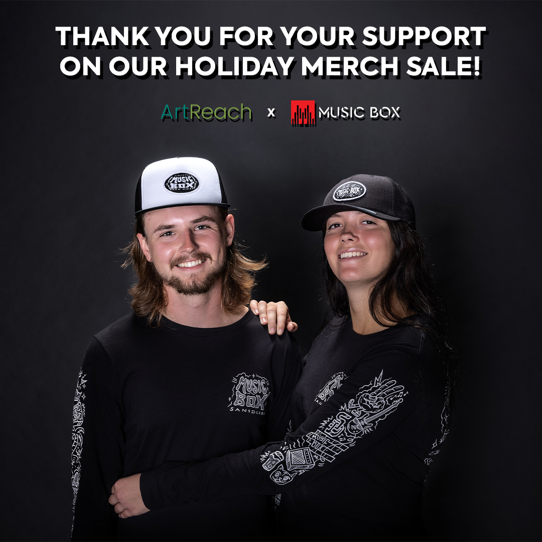 We want to take a second to thank everyone who participated in our 2022 Holiday Merch Sale. We saw our largest purchases of Music Box merch during this run and a percentage of proceeds was donated to @ArtReachSD, a local organization igniting youth creativity through the arts!