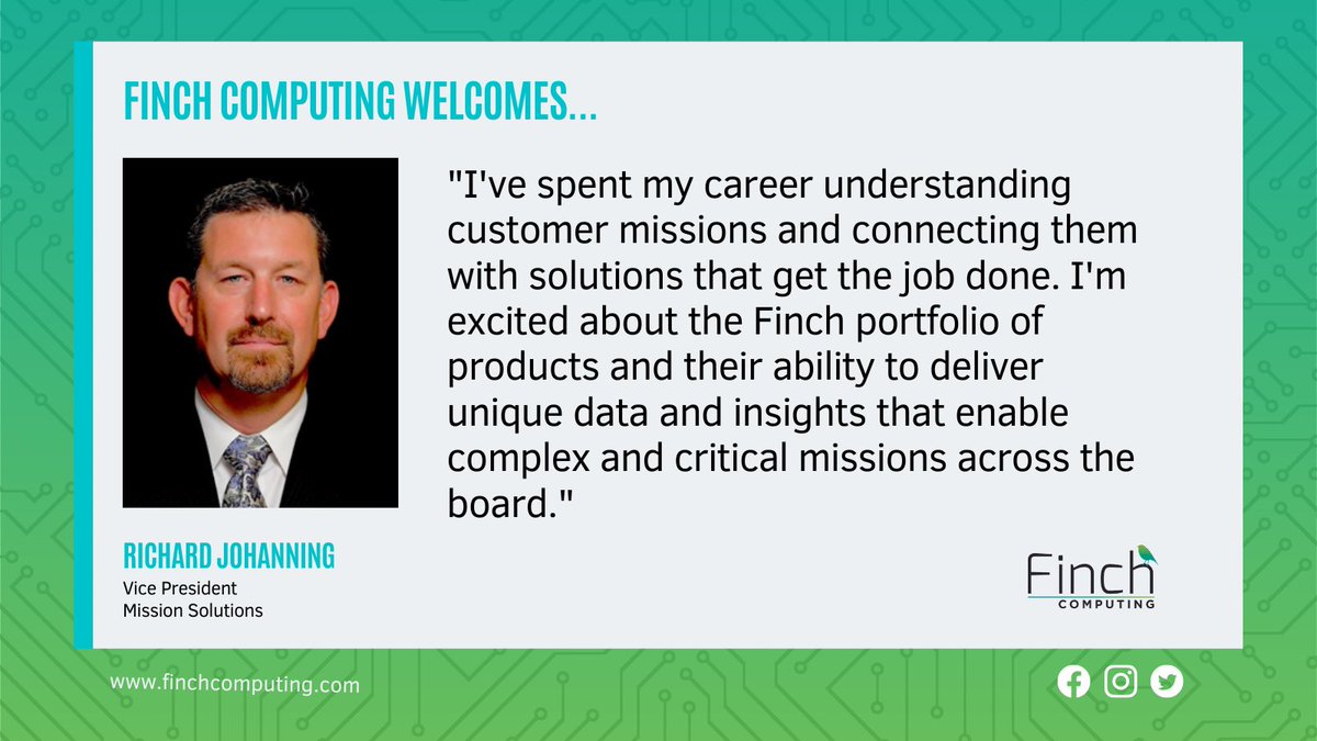 FinchComputing's tweet image. Welcome to the team @RichJohanning_ ! We're thrilled to have you and look forward to all that's ahead!
