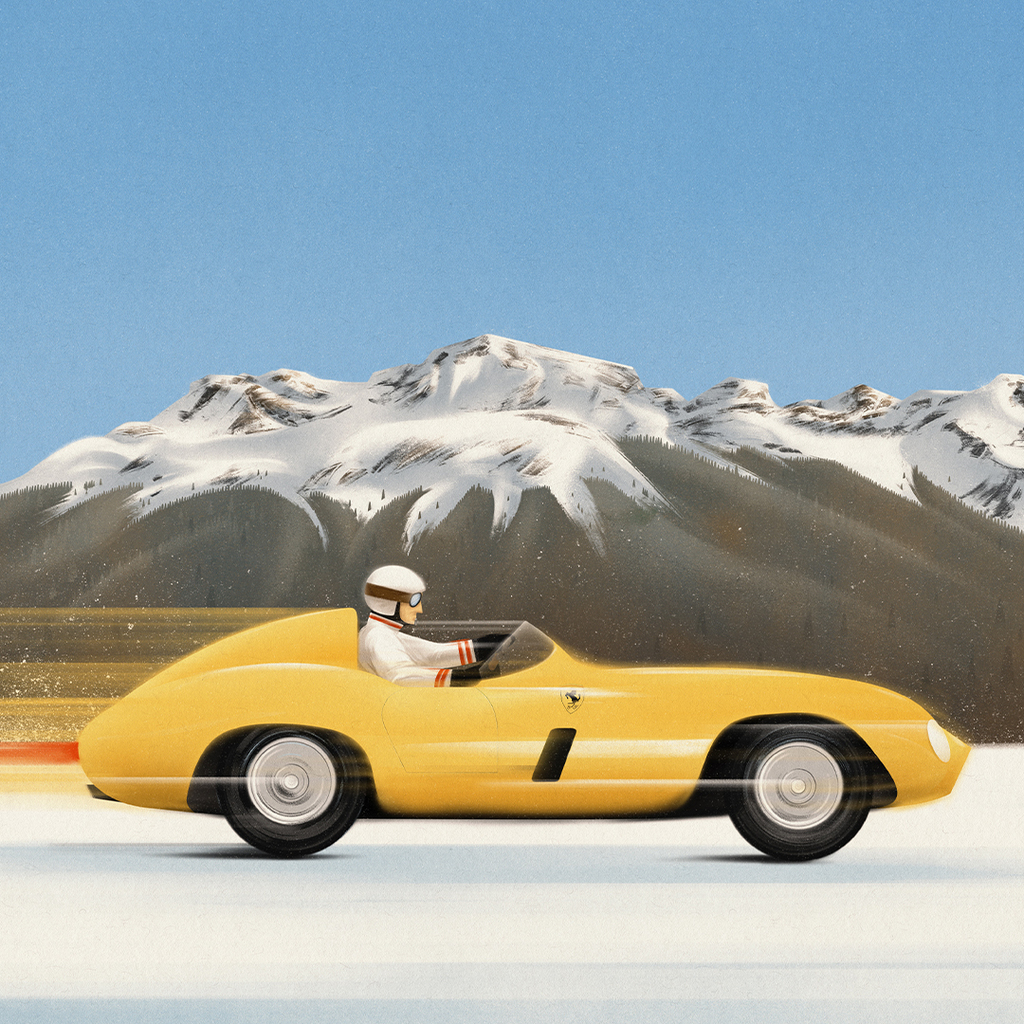 This is another fan art poster of the I.C.E. - International Concours of Elegance, a show and a race of vintage classic race cars held in St. Moritz.

What makes this event special, besides the scenery, is that the show is set up on the frozen lake.

On … instagr.am/p/CoKrO-tqrAE/