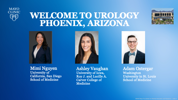 MayoUrology's tweet photo. We are excited to announce the incoming residents joining @MayoClinic #Urology.
Congratulations to Dr. Nguyen, Dr. Vaughan, and      Dr. Ostergar, who matched at our campus in Phoenix, AZ. 
Welcome to the family! 
@AmerUrological #AUAMatch #UroMatch https://t.co/3xXrD4gNNb