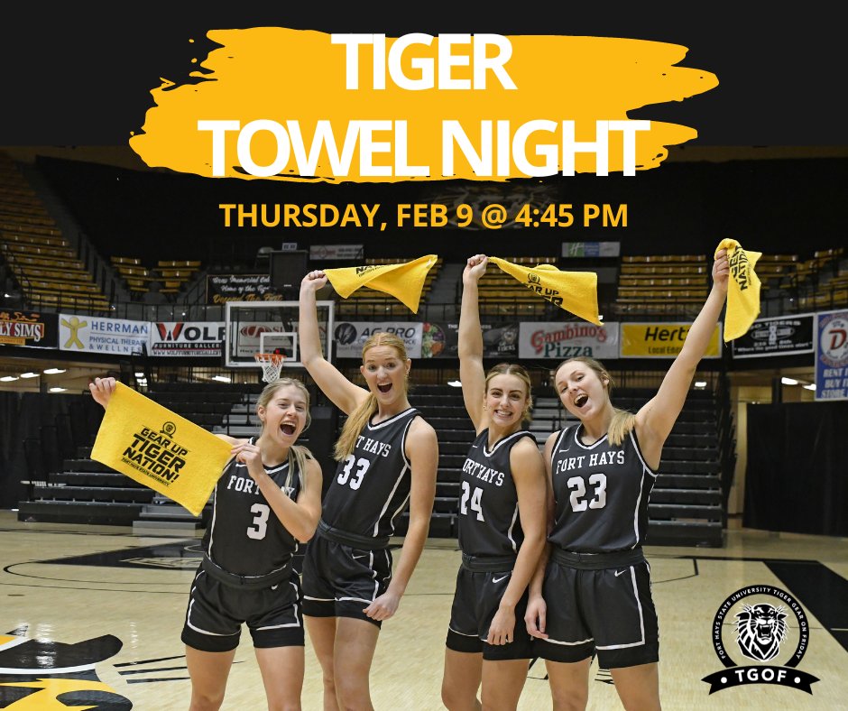 500 towels will be given away before the women's game starting at 4:45 pm on Feb. 9 at GMC. Come cheer on the Tigers as they take on Lincoln!