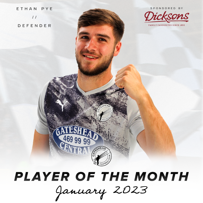 GatesheadFC's tweet photo. Our dependable Mancunian 🤩

@EthanPye2 is your January Player of the Month! 🙌

#WorClub ⚪️⚫️