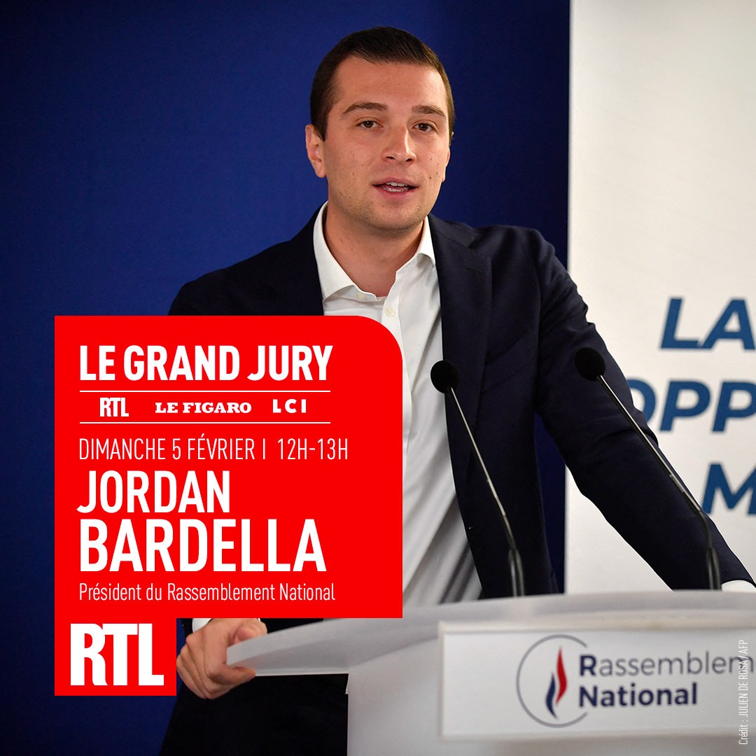🔴🗣 Jordan Bardella (@J_Bardella), le président du Rassemblement national, est l'invité de l'émission @LeGrandJury Posez-lui vos questions dans les commentaires, il y répondra en direct dimanche dès 12h #LeGrandJury ⤵️