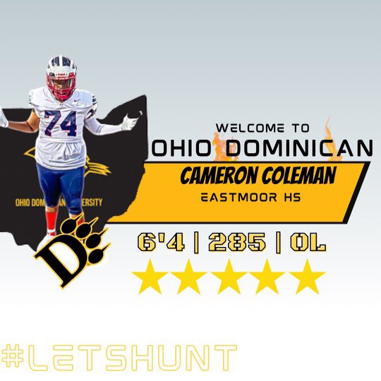 OFFICIAL!

Cameron Coleman, Offensive Line
Eastmoor Academy 
6’4 285

Welcome home, Cameron! 
#LetsHunt🐾
