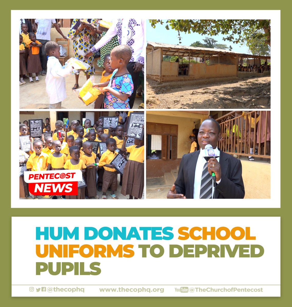 thecophq's tweet photo. The Home and Urban Missions of @thecophq has donated school uniforms and stationery worth GHC 4,000 to deprived pupils of the Adumasa Amangoase D/A Primary School in the Atwima Mponua District of the Ashanti Region.

🌐 | Read more: https://t.co/ZcVV3oO0Vo | #PentecostNews https://t.co/nvbEkd5Z8L
