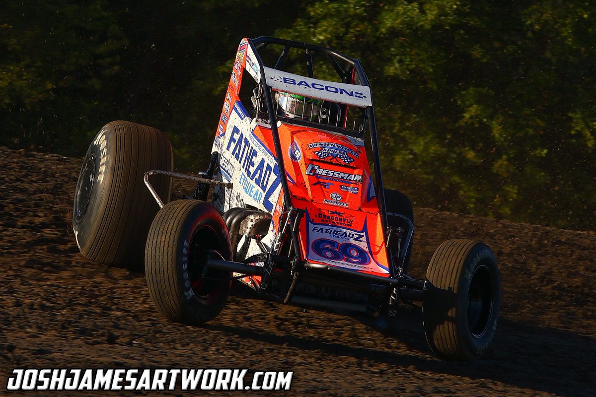'The Macho Man' Brady Bacon stands on the gas at the Gas City Speedway during USAC AMSOIL National Sprint Car action! #joshjamesartwork