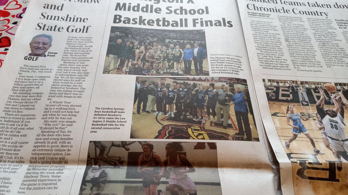 junebugnewyork's tweet photo. This week's @LexChron is now available. See sports stories on @BCAofSC naming Barry Fogle &amp; Scott McLeod to it's Hall of Fame, @MychaelMitchell returns for @GCAHoops1, @PHMSCougars girls &amp; @CSMS_Huskies win Lexington X titles, wrestling playoffs begin and @SCBCA Top 10. https://t.co/rZ7R8HupFM