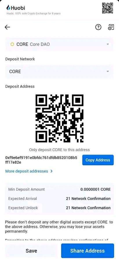 CoreGirl21's tweet photo. 😳 Imagine the minimum deposit... 0.0000001 $CORE on #Huobi 🌟 So what do you say?  Even if you have less than $1CORE, it's a blessing.💥❤🚀

#CoreDAO #CoreMainnet #listing  #HuobiGlobal #CoreChain https://t.co/EQag7LMxIS