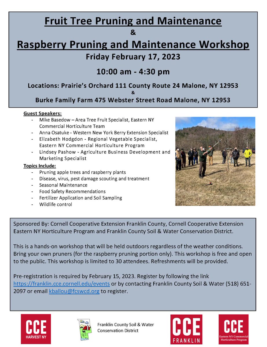 Are you interested in learning how to prune fruit trees and raspberries? Register today for our workshop being held on February 17th!!

pub.cce.cornell.edu/event_registra…