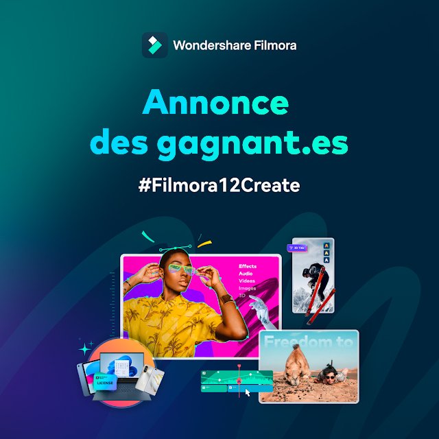 🎉🎉🎉Annonce des gagnantes et gagnants du concours #Filmora12Create ! C'était passionnant de passer en revue vos vidéos. Félicitations aux gagnants et Restez créatifs ! 
Rendez-vous ici pour la liste complète : bit.ly/3JFITB0