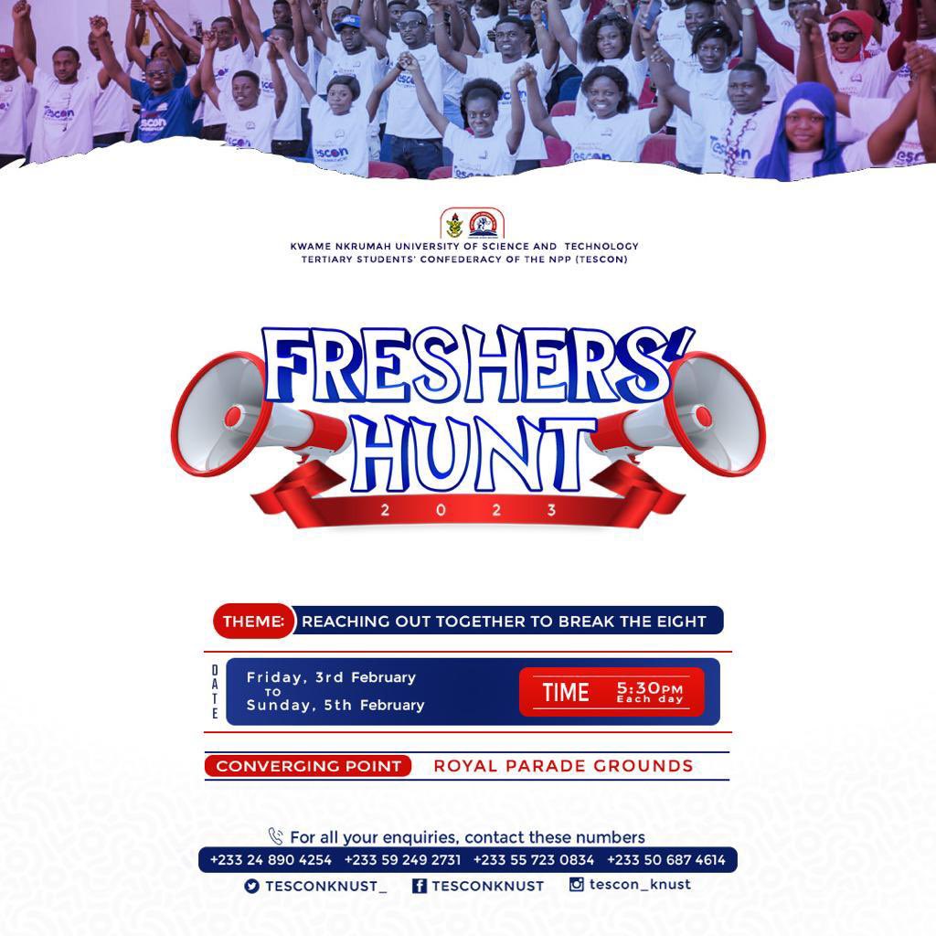 tescon_knust's tweet photo. 🇳🇱THE SECOND EDITION OF THE TESCON - KNUST FRESHERS HUNT COMES OFF TOMORROW!

DONT MISS IT!!!

#TESCONKNUST | #KNUST https://t.co/6e6oJS2ARm