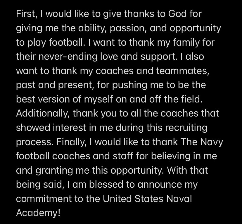 Justin Bonsu (@justinbonsu1) on Twitter photo 100% Committed!!! <a href="/NavyFB/">Navy Football</a> <a href="/NavyCoachYo/">Mick Yokitis</a> <a href="/HilltoppersFB/">JCA Football</a> <a href="/CoachConiglio51/">Joe Coniglio</a> <a href="/EDGYTIM/">Timothy “EDGYTIM” OHalloran</a> <a href="/_CoachNew/">🇺🇸 Brian Newberry ⚓️</a> #GoNavy #RollGoats 100% Committed!!! <a href="/NavyFB/">Navy Football</a> <a href="/NavyCoachYo/">Mick Yokitis</a> <a href="/HilltoppersFB/">JCA Football</a> <a href="/CoachConiglio51/">Joe Coniglio</a> <a href="/EDGYTIM/">Timothy “EDGYTIM” OHalloran</a> <a href="/_CoachNew/">🇺🇸 Brian Newberry ⚓️</a> #GoNavy #RollGoats