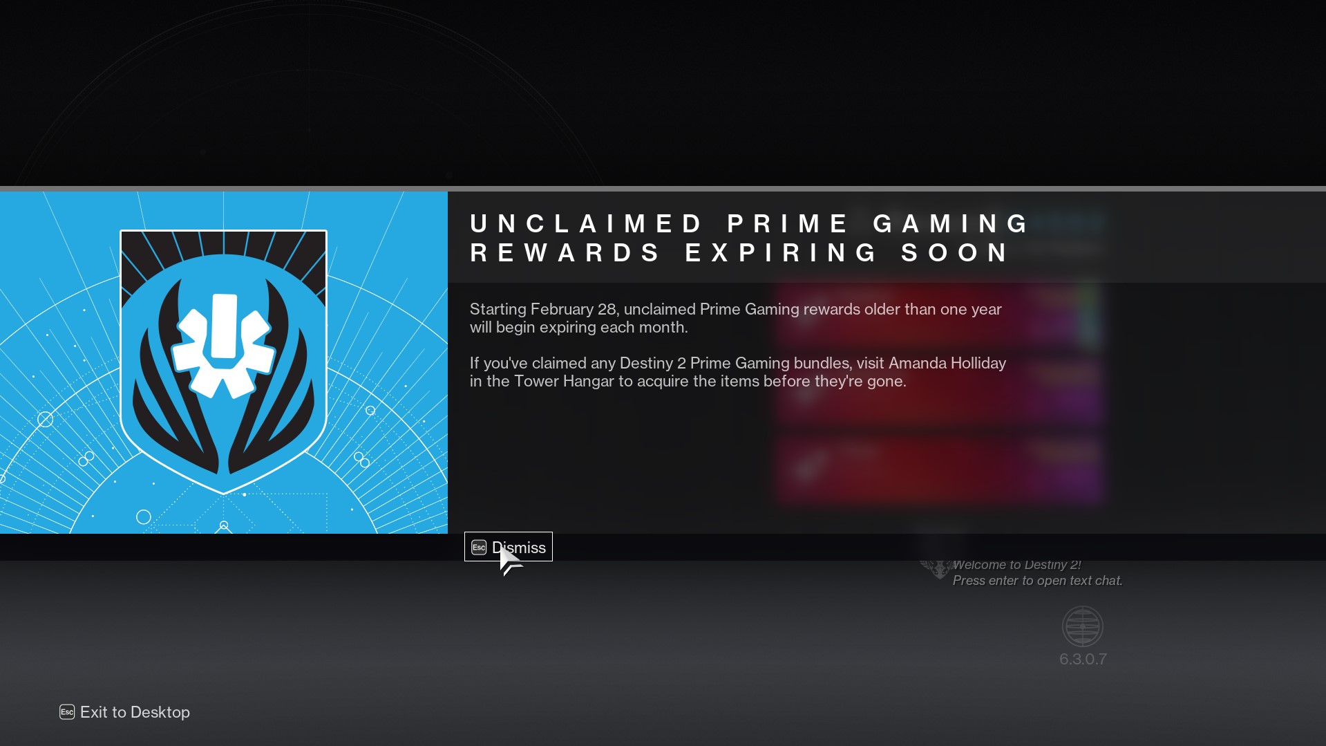 Destiny Bulletin on X: “Any unclaimed Prime Gaming rewards older 