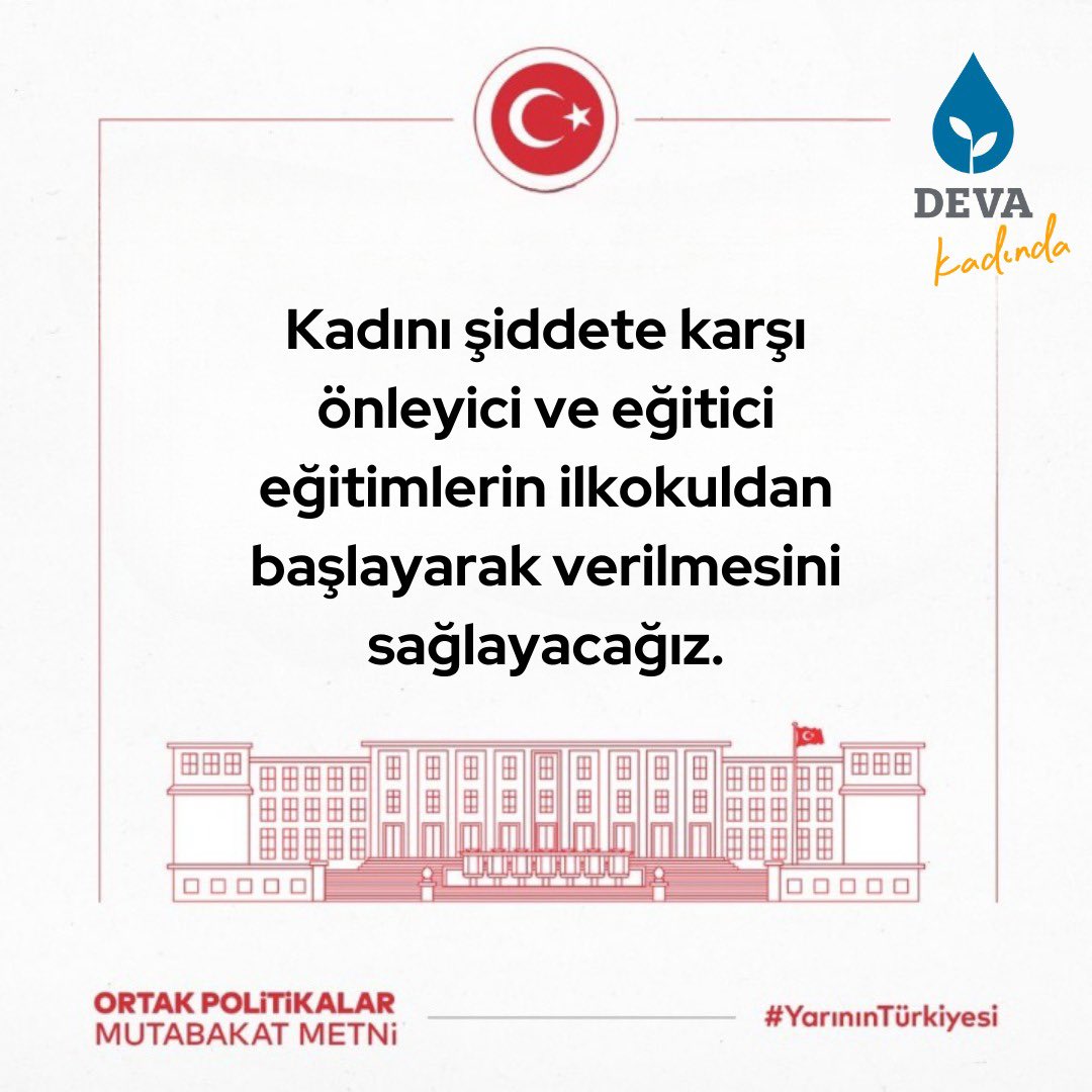 Kadını şiddete karşı önleyici ve eğitici eğitimlerin ilkokuldan başlayarak verilmesini sağlayacağız. 

#YarınınTürkiyesi #DEVAkadında 
<a href="/devapartisi/">DEVA Partisi</a>