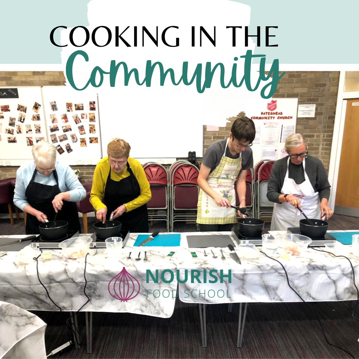 nourishfoodsch's tweet photo. Popping up pretty much anywhere with our food education and Cookery classes in partnership with @FareShare_NE at the minute.
Today sharing skills with people at #salvationarmygateshead
#risotto #communitycooking #foodskills #foodwaste #savethesurplus #socent #nefood https://t.co/xWIilndgVP
