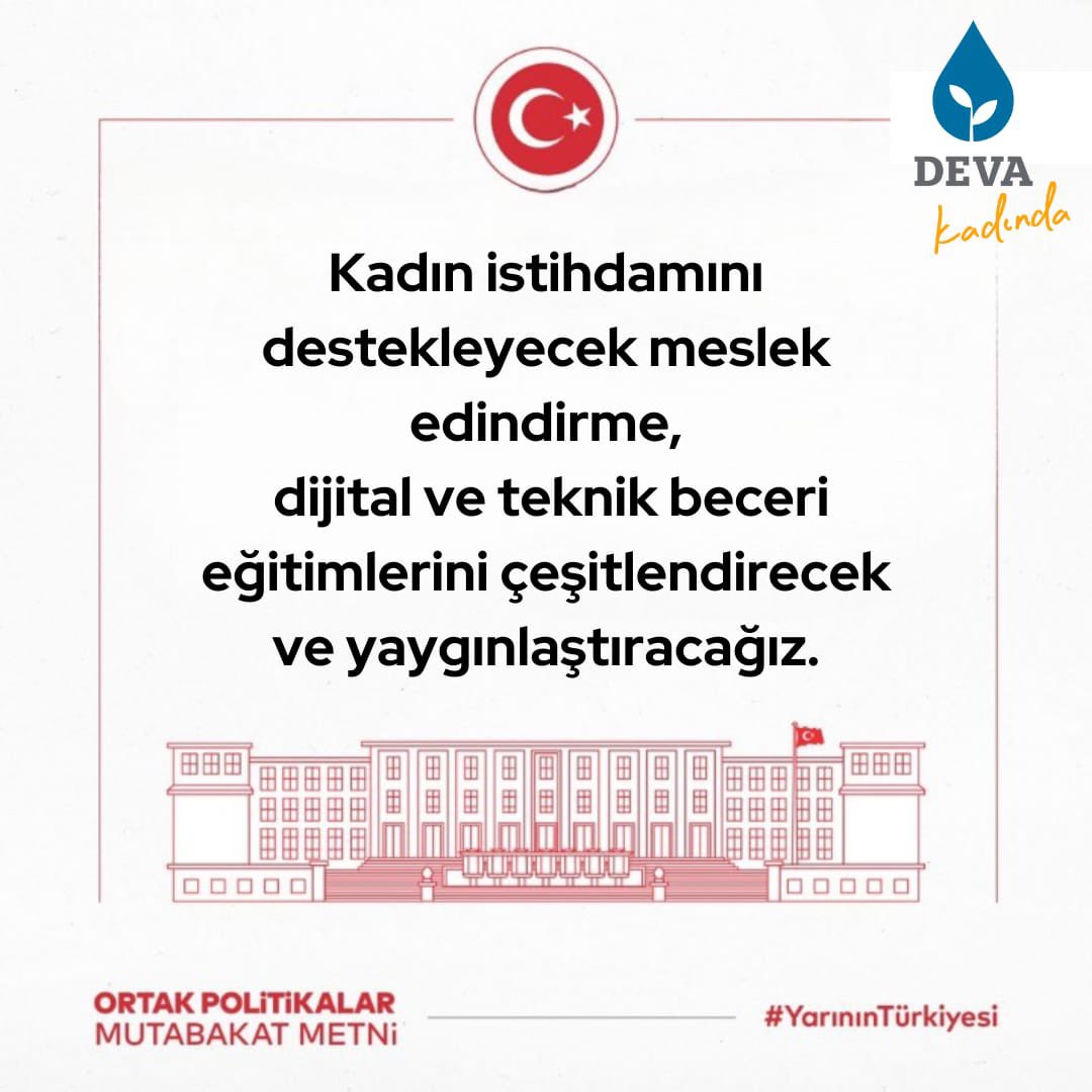 Kadın istihdamını destekleyecek meslek edindirme, dijital ve teknik beceri eğitimlerini çeşitlendirecek ve yaygınlaştıracağız. 

#YarınınTürkiyesi #DEVAkadında
<a href="/devapartisi/">DEVA Partisi</a>