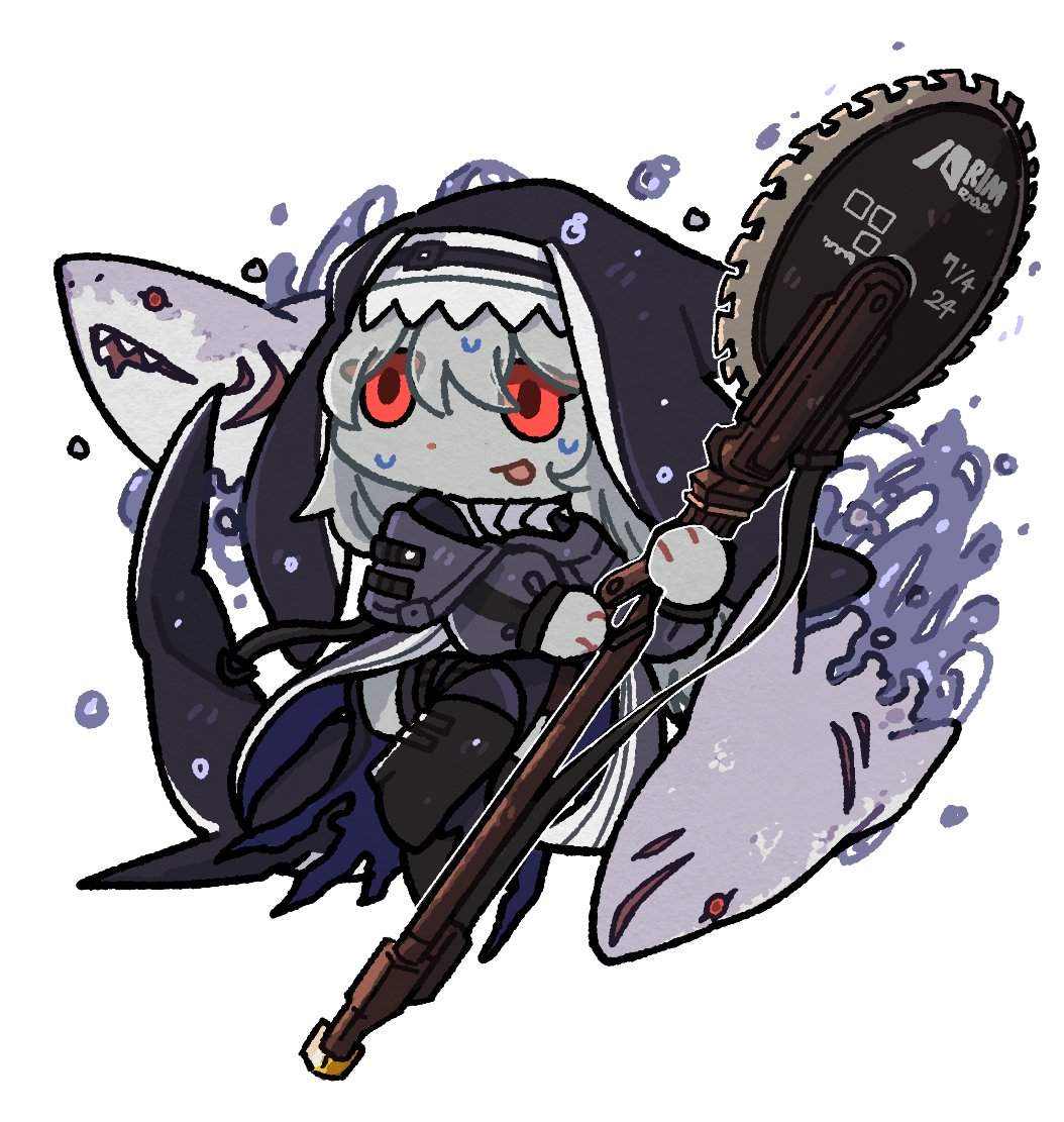 specter (arknights) 1girl red eyes holding white background solo holding weapon habit  illustration images