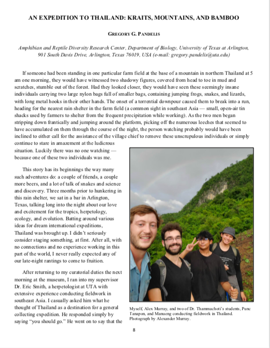 Check out our new popular article 📄 detailing our recent expedition to Thailand 🌴 in the latest edition of the Texas Herpetological Society Newsletter! 🐍🦎🐸

Link to the full text: researchgate.net/publication/36…