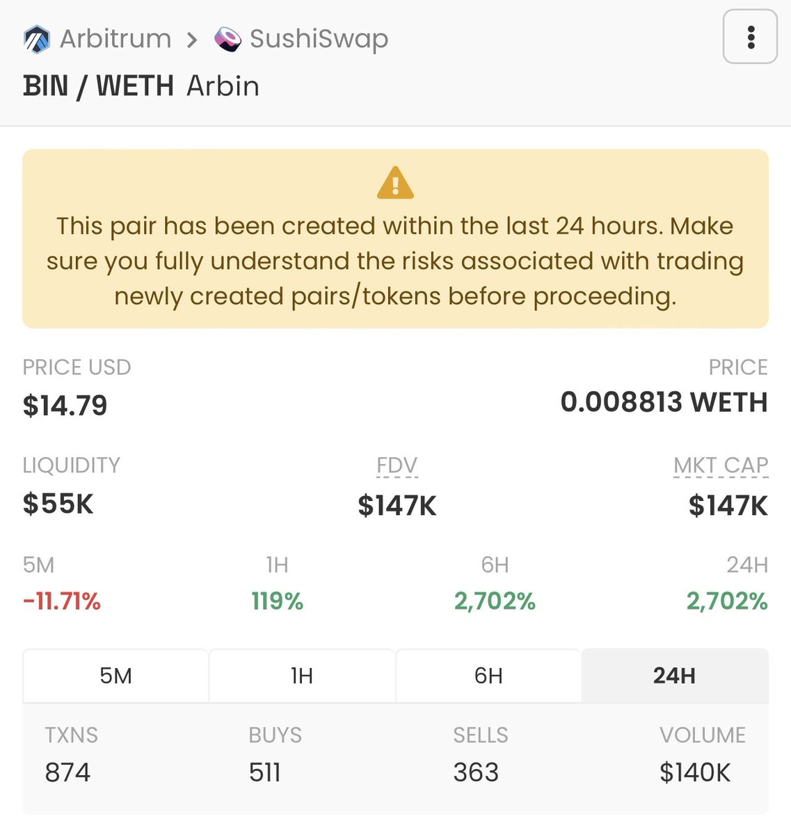 BraverCrypto's tweet image. Well, looks like this crypto is sticking around!

New #arbitrum token play called ARBIN $BIN - @arbinyan

This is a FAIR LAUNCH project that went live today. Tax is 4 buybacks.

Soon will pass $200k mc!

Remember it’s a meme. It can fly but only invest what u can afford to lose.
