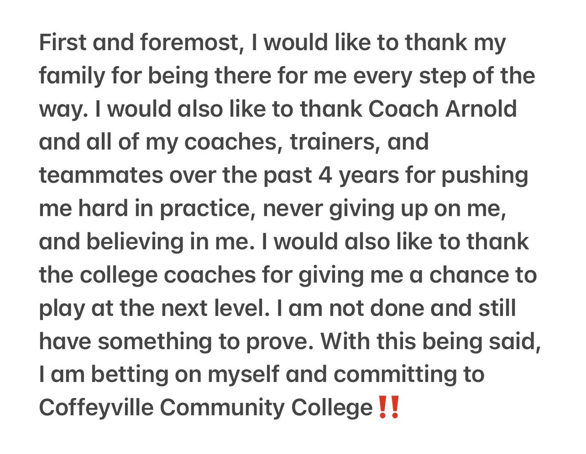 110% Commited‼️I am Blessed to continue my athletic and academic career at Coffeyville CC. Ready to work and prove people wrong🔴⚪️
<a href="/Red_Raven_FB/">Coffeyville Football</a> @ravensftbhc <a href="/coach_dobler/">Nick Dobler</a> <a href="/CoachA_Minor/">Coach Austin Minor</a> <a href="/CoachCherico/">Coach Cherico</a> <a href="/BCRAVEN_9/">Bill Arnold</a> <a href="/ChrisGomez54/">Chris Gomez</a> <a href="/CoachRoseIvey/">Michael Rose-Ivey</a>