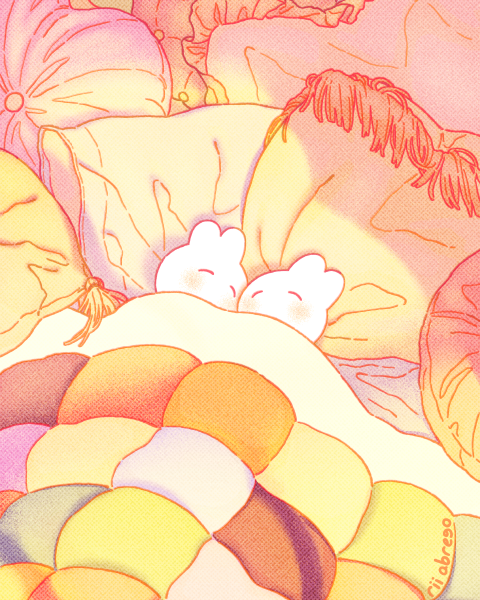 pillow blanket closed eyes frilled pillow rabbit no humans artist name  illustration images