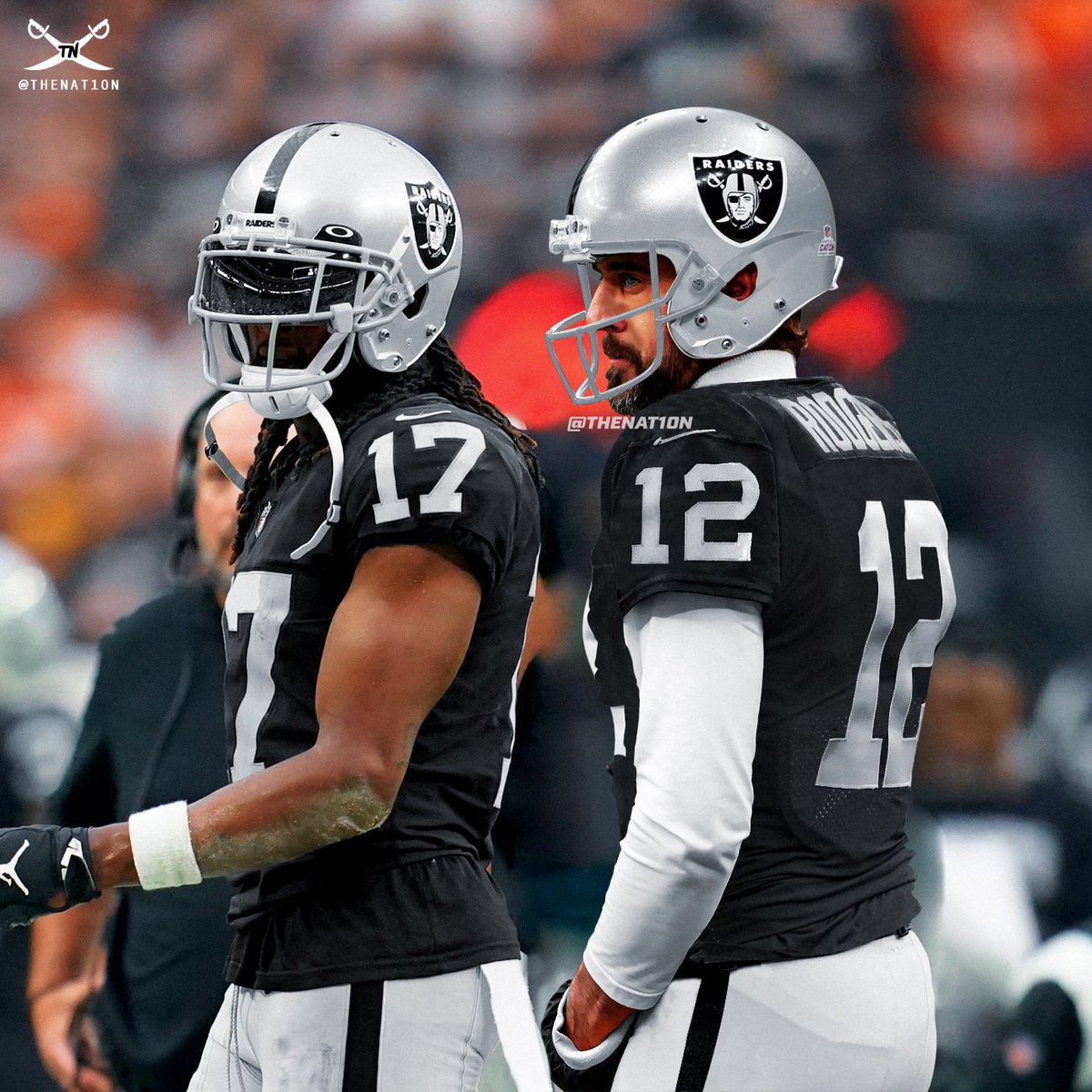 TheNAT1ON_'s tweet photo. Let’s get this reunion! #RaiderNation 
👀 
@AaronRodgers12  @tae15adams https://t.co/GBF1NS2fja