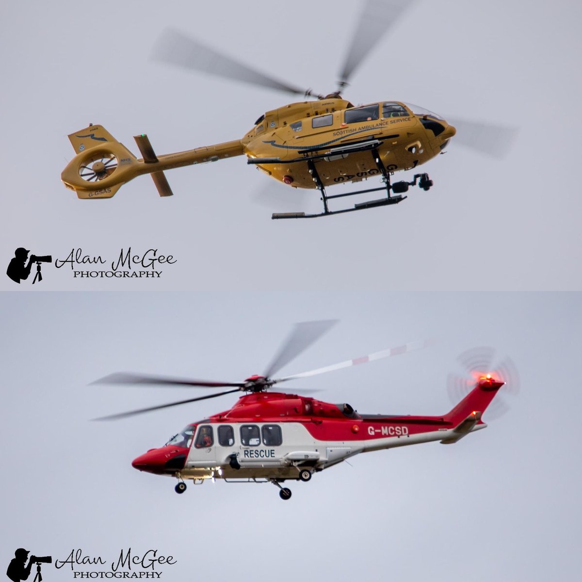 A couple of visitors to Wick today. <a href="/WICAirport/">Wick John O'Groats Airport</a> <a href="/scotambhelimed2/">Helimed2</a>