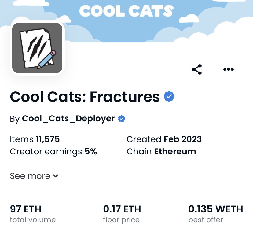 looks_rekt's tweet photo. Cool Cats Fractures NFT giveaway 

Current FP is 0.17 $ETH ($293) 🎁

To enter: 
• Like &amp; RT ✅
• Tag 2 friends 🤝
• Follow with 🔔

24 hours only ⏰ Good luck 👍🏻 https://t.co/sbmdqTel2P