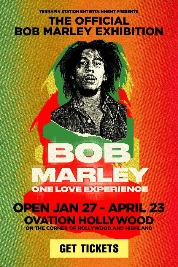 The official Bob Marley One Love Experience is NOW OPEN! Journey through Bob Marley's life, passion, and legacy via a 15,000-square-foot curated space located at Ovation Hollywood (on the corner of Hollywood &amp; Highland).