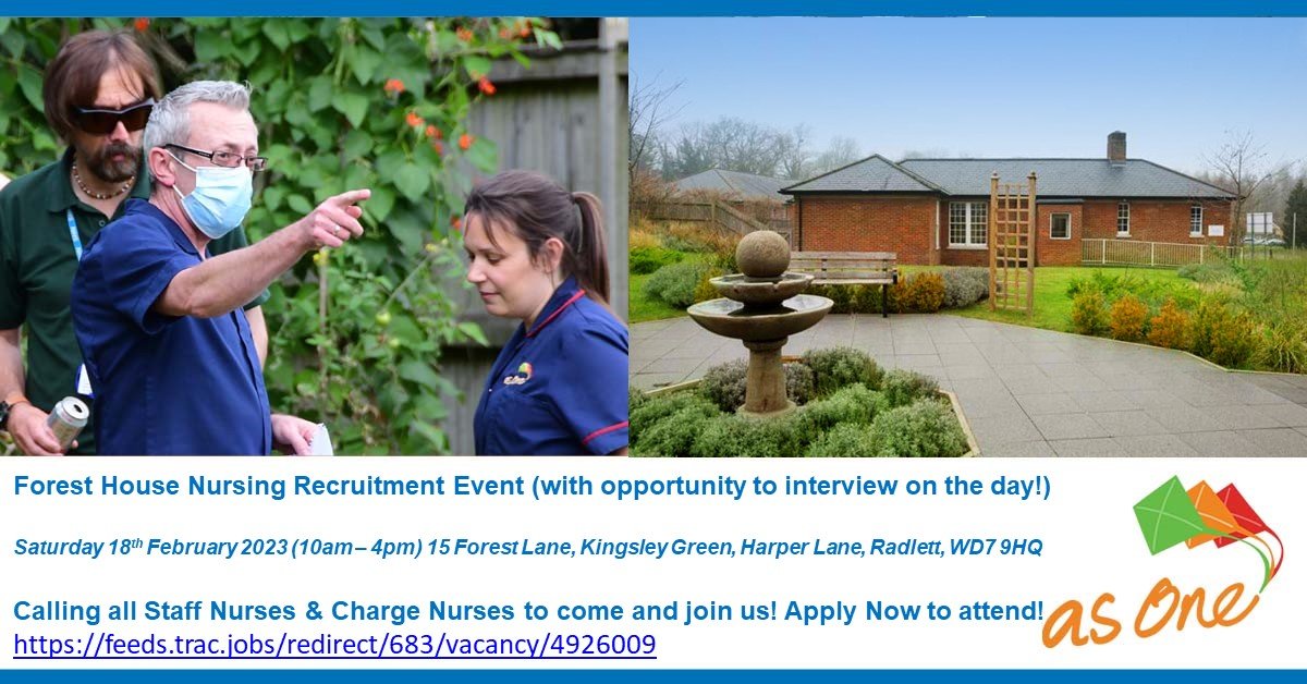 Forest House Nursing Recruitment Event 
(with opportunity to interview on the day!)
For all Staff Nurses &amp; Charge Nurses 
To apply follow this link: 
feeds.trac.jobs/redirect/683/v…