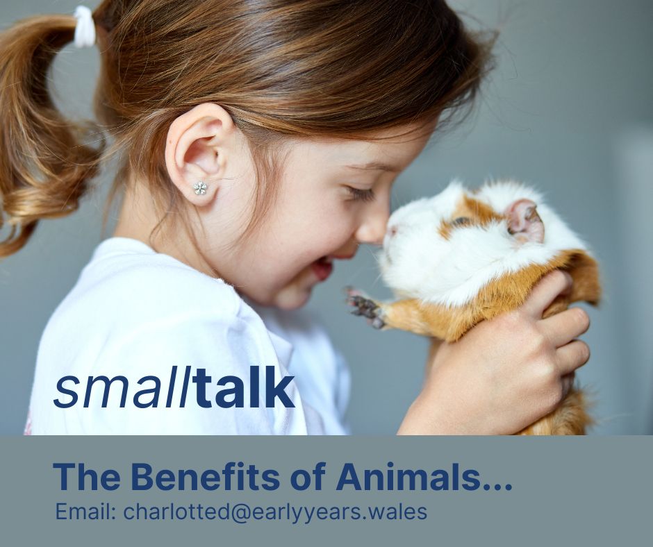 Early Years Wales (@earlywales) on Twitter photo Do you have any pets in your early years setting? or are you an animal care provider? 🐶🐏🐰
In our next edition of smalltalk, we are talking about animals & their benefits for children's development.
Interested? Please email: charlotted@earlyyears.wales by Fri, 10 Feb 23 Do you have any pets in your early years setting? or are you an animal care provider? 🐶🐏🐰
In our next edition of smalltalk, we are talking about animals & their benefits for children's development.
Interested? Please email: charlotted@earlyyears.wales by Fri, 10 Feb 23