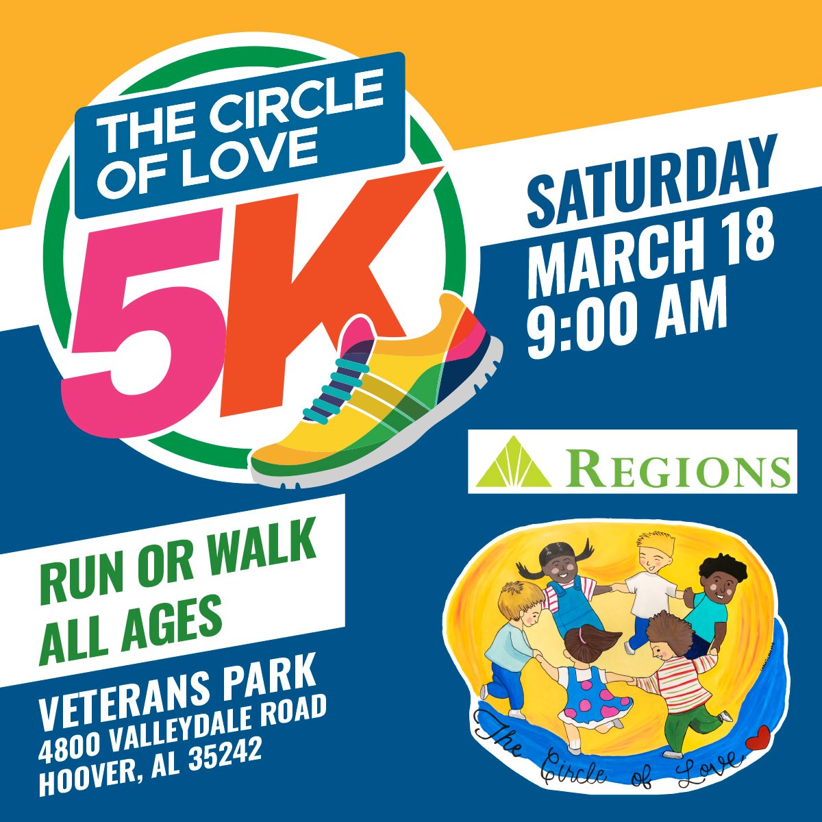 Time to train. You have 6 weeks before this fun 5K. Come help children in need throughout Central Alabama. Register at thecircleoflove.org. Thanks to <a href="/RegionsBank/">Regions Bank</a>, <a href="/LakeHomesRealty/">LakeHomesRealty</a>, and RealSource for being sponsors.