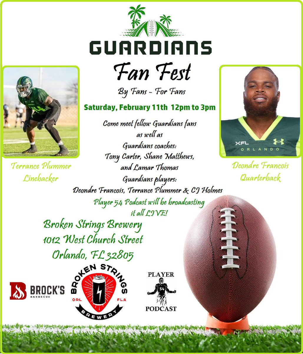 Proud to share #GuardiansFanFest information.  We're fortunate to welcome several @XFLGuardians Coaches, Players & Staff members to our event.

Don't miss out on an opportunity to meet & talk with the #OrlandoGuardians we will be cheering for in #XFL2023

#ByFansForFans