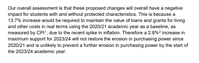 DfE's own equality assessment of student loan changes