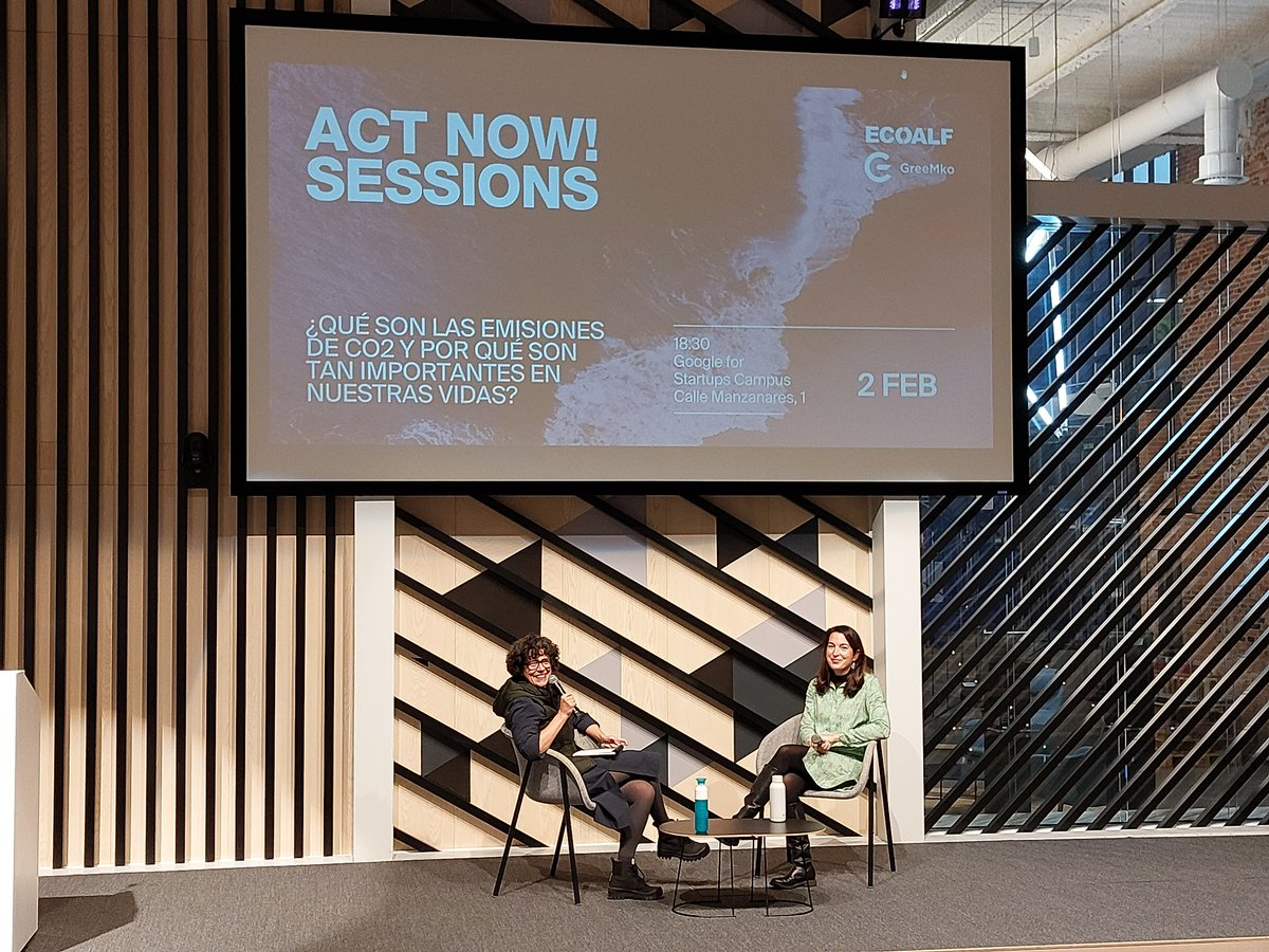 Act Now! <a href="/carolblazquez1/">CarolBlazquez</a>  de <a href="/ecoalf/">ECOALF</a> con <a href="/MarRoblesG/">Mar Robles</a>  en <a href="/GoogleStartupES/">Google for Startups - Spain</a> hablando sobre "¿qué son las emisiones de CO2 y por qué son tan importantes en nuestras vidas?" 🌱