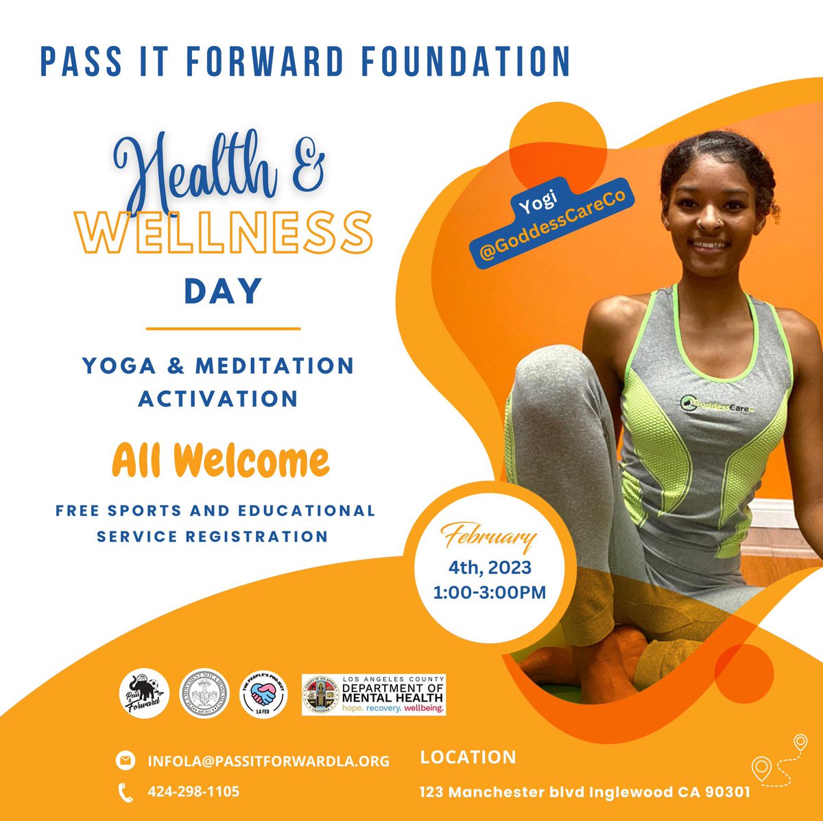 If you ever wanted to Yoga, now’s the time 🧘🏾 
The Zen is yours if you claim it 🧘🏾‍♀️🧘🏾🌿
         📍2/04/23 Inglewood, Ca 📍
Register @ PassitForward on IG 📸