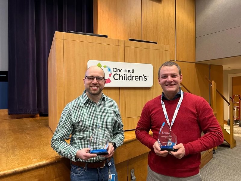 datirium's tweet photo. @Datirium co-founders, @p0rtah and @ArtemBarski receive Innovation Excellence Award from @CincyChildrens https://t.co/IKX5IuJS1M