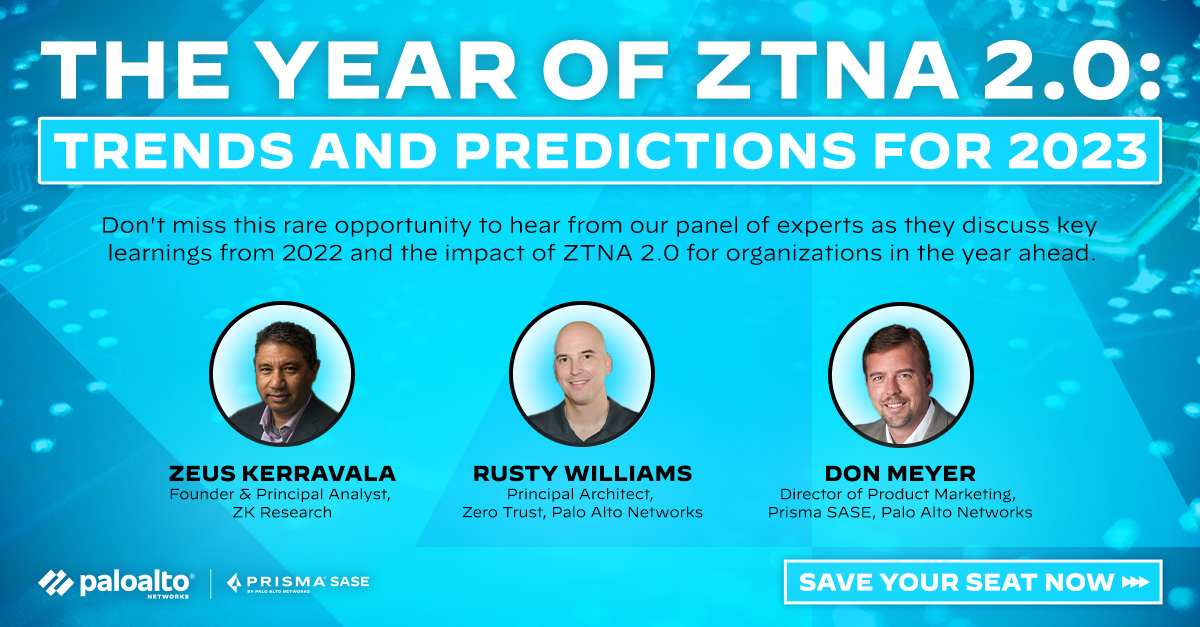 Karl Soderlund (@karl_soderlund) on Twitter photo In 2022, we saw cybercriminals threaten hybrid work and the downfall of using multiple-vendor security solutions. So what will 2023 bring? Register for <a href="/PaloAltoNtwks/">Palo Alto Networks</a>’ live chat to learn more: bit.ly/3WurXAg
#SecuredByPANW #PrismaSASE In 2022, we saw cybercriminals threaten hybrid work and the downfall of using multiple-vendor security solutions. So what will 2023 bring? Register for <a href="/PaloAltoNtwks/">Palo Alto Networks</a>’ live chat to learn more: bit.ly/3WurXAg
#SecuredByPANW #PrismaSASE