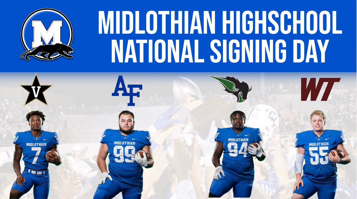 Your Midlothian Panthers were unable to conduct the National Signing day ceremony on 2/1 due to school closures. We would be remised if we didn't honor all our signees thus far! We will still have our signing ceremony at a later date. Congratulations men!