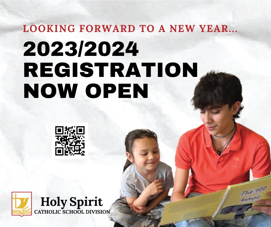 New Student Registration is NOW OPEN. 

For more information about our #hs4 schools or our amazing programs (Early Learning, Kindergarten, French Immersion, E-Learning, etc…), visit:  holyspirit.ab.ca/schools/regist…