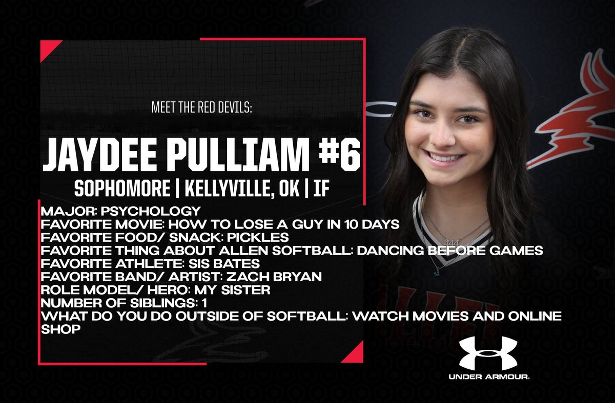 RedDevilSB's tweet photo. 🥎5 DAYS TIL OPENING DAY🥎

Today we meet Sophomore Jaydee Pulliam from Kellyville, OK! #AllenPride #RollDevs @jaydeepulliam https://t.co/BOxnhg2qtO