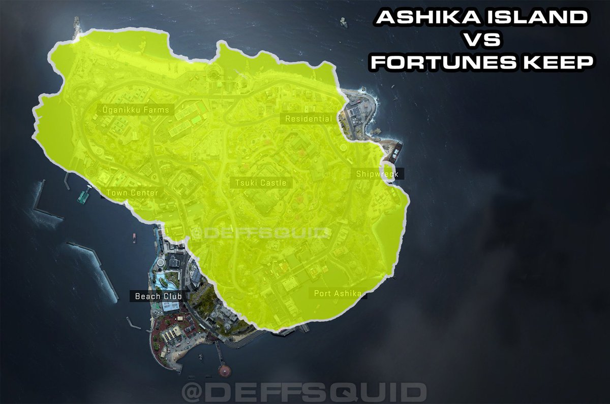 CoDQG_'s tweet photo. Comparaison d’Ashika Island avec Rebirth Island &amp; Fortune's Keep. 

(Via @Deffsquid) https://t.co/noEggv6ARU