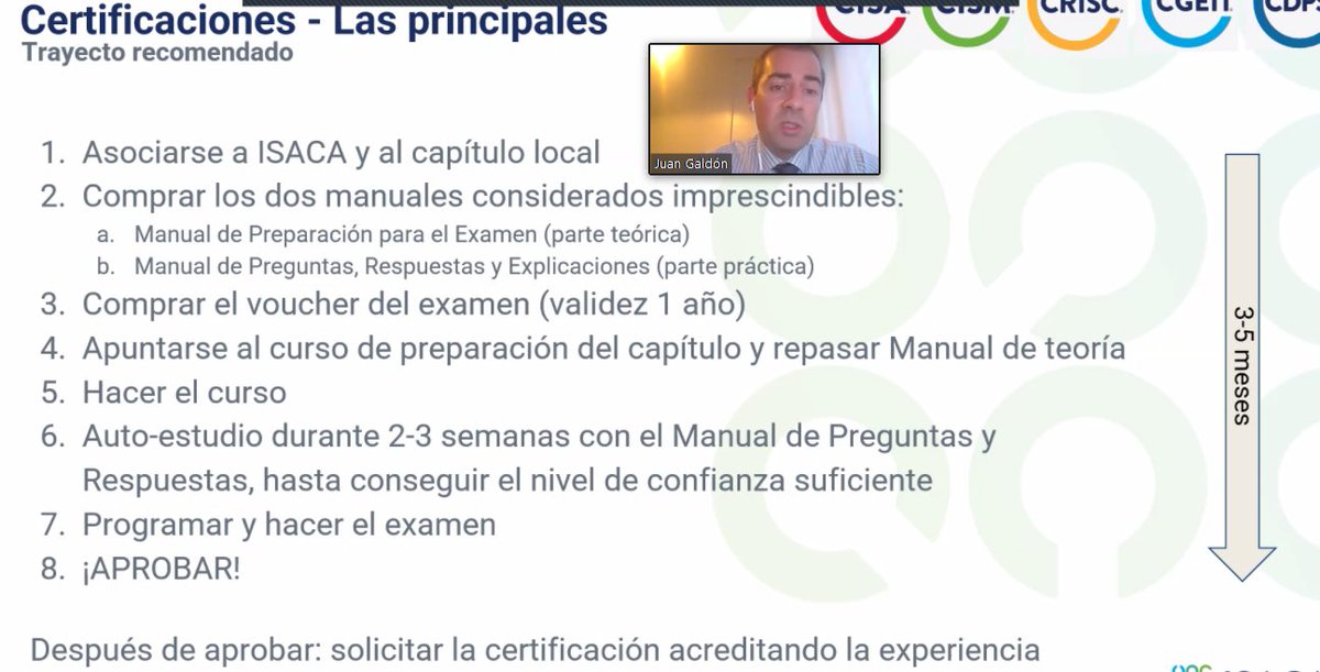 ISACAMadrid's tweet photo. Trayecto recomendado para obtener las principales 𝗰𝗲𝗿𝘁𝗶𝗳𝗶𝗰𝗮𝗰𝗶𝗼𝗻𝗲𝘀 de 𝙄𝙎𝘼𝘾𝘼? Nos lo explica 𝗝𝘂𝗮𝗻 𝗚𝗮𝗹𝗱ó𝗻 𝗟ó𝗽𝗲𝘇-𝗤𝘂𝗲𝘀𝗮𝗱𝗮 #ISACA #ISACAMadrid #certificados #certificaciones #CISA #CISM #CGEIT #CRISC #CDPSE #ITCA #CET #CSX #CSXP #CCAK #COBIT #ATO https://t.co/2cgVDzNTc6